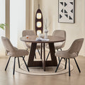 5 Piece 47" Round Dining Table Set for 4, [Fanned Base] [1.38" Thick Top] Wood Kitchen Table with 4 Swivel Dining Chairs, Beige