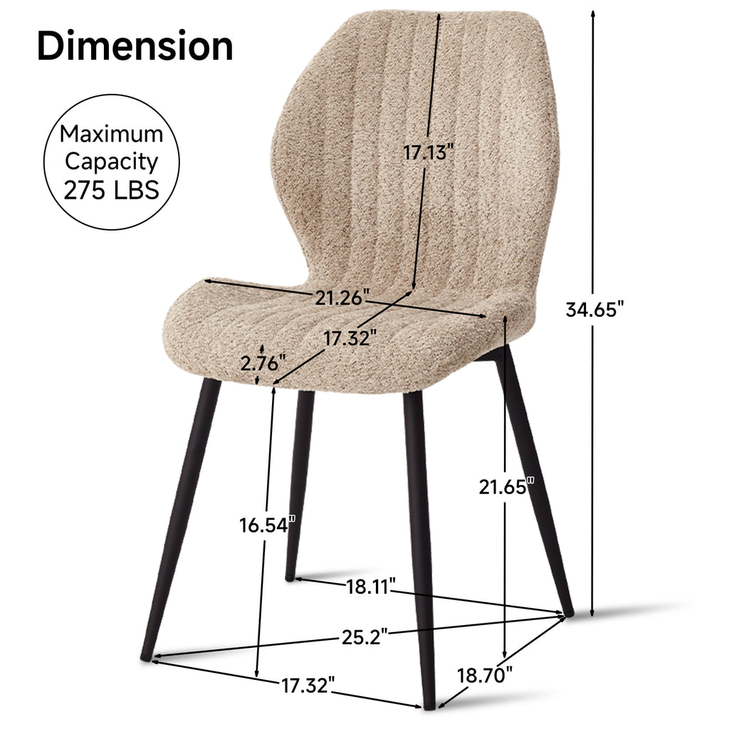 Boucle Dining Chairs Set of 4, Mid Century Modern Kitchen Chairs Comfortable Upholstered Armless Accent Dinning Room Chairs with Back and Metal Legs for Kitchen, Bedroom, Living Room, Brown