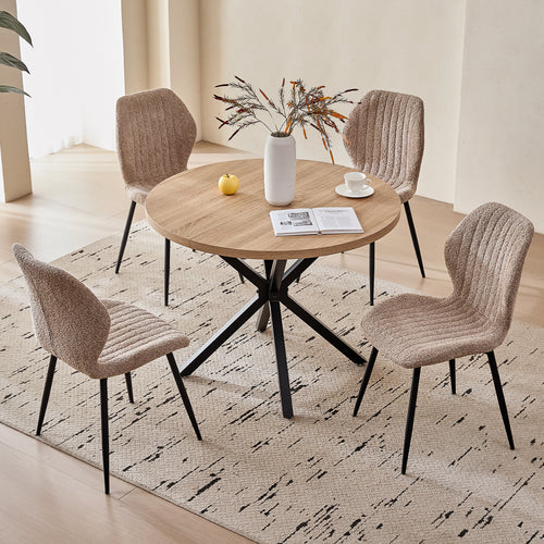 39" Round Dining Table Set for 4, Mid Century Kitchen Table with 4 Brown Upholstered Dining Chairs for Apartment Living Room Space Saving,Natural Table