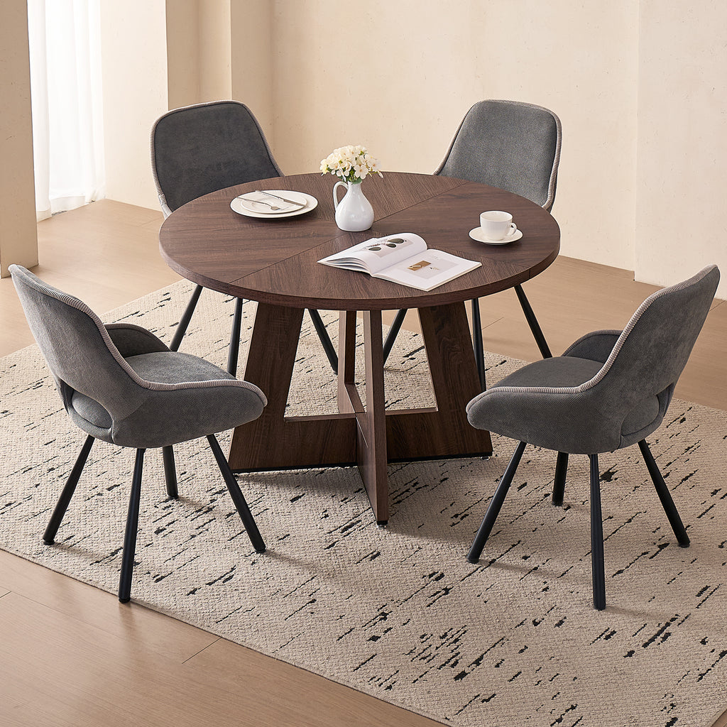 5 Piece 47" Round Dining Table Set for 4, [Fanned Base] [1.38" Thick Top] Wood Kitchen Table with 4 Swivel Dining Chairs, Grey