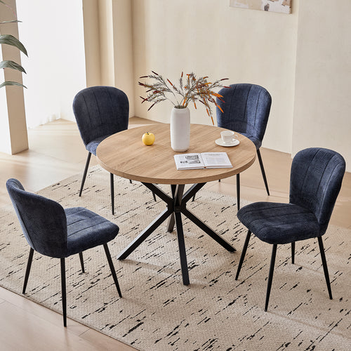 39" Round Dining Table Set for 4, Mid Century Kitchen Table with 4 Upholstered Accent Chenille Dining Chairs for Apartment Living Room, Space Saving, Blue