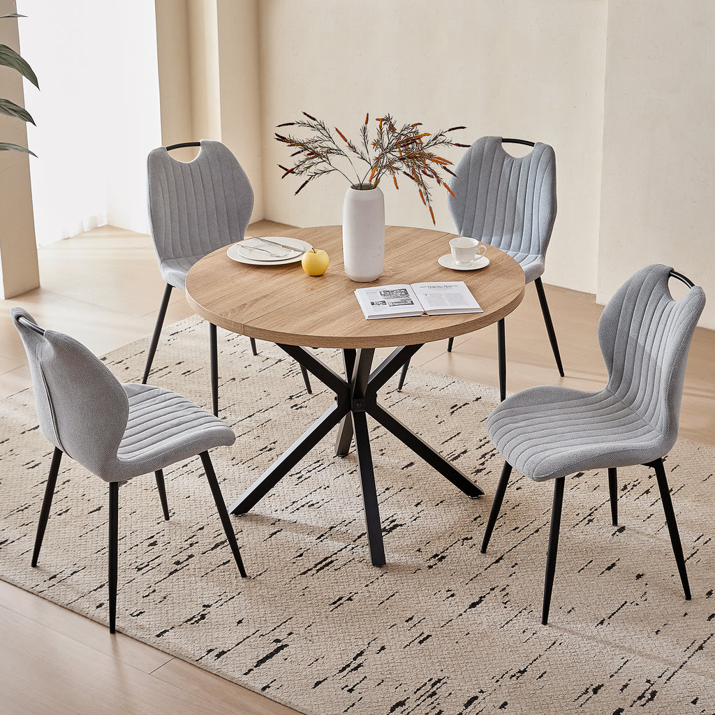 5 Piece 39" Round Dining Table Set for 4, Mid Century Kitchen Table with 4 Khaki Gray Upholstered Dining Chairs for Apartment Living Room, Space Saving Table.