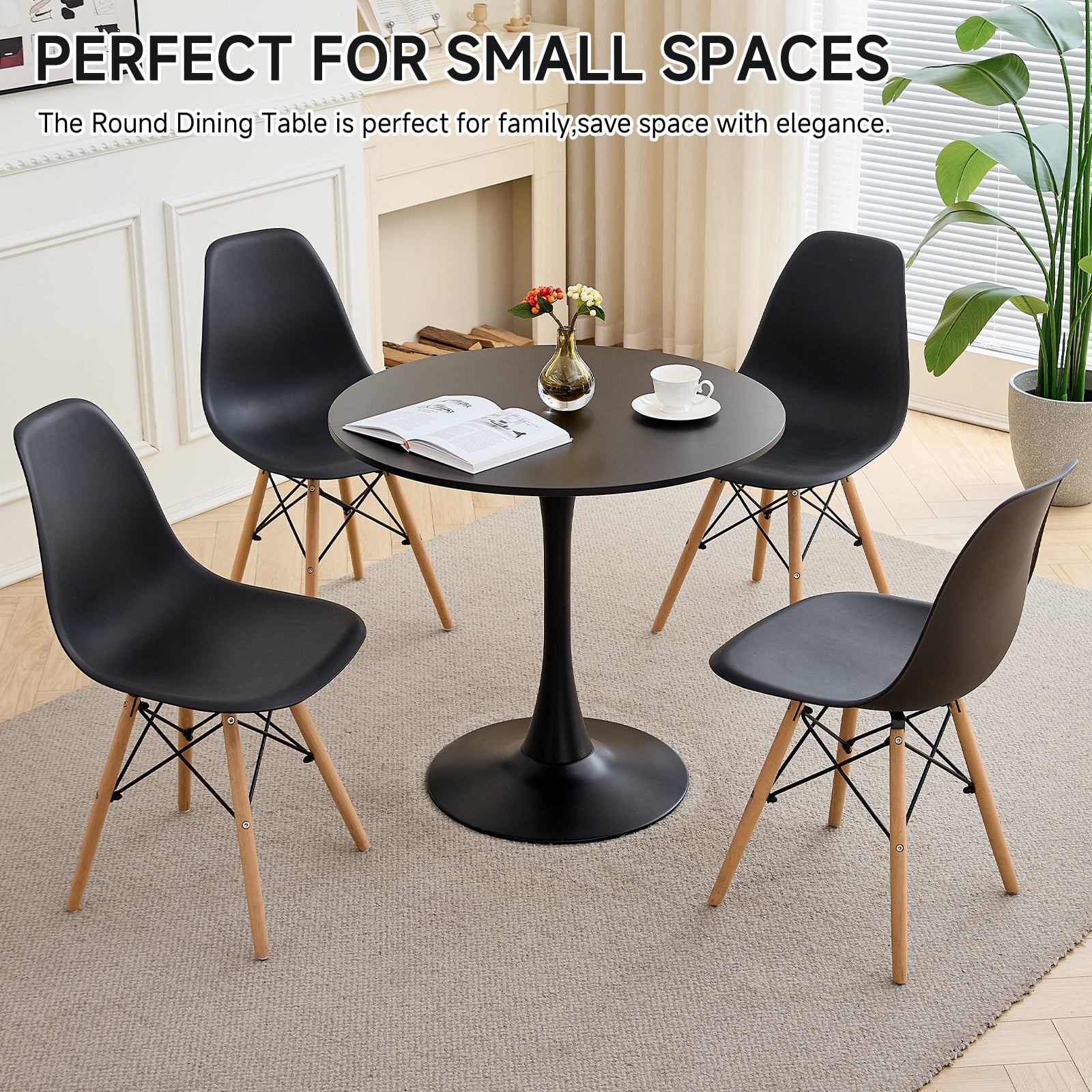 31.5" Small Round Dining Table for 2-4, White Modern Circle Kitchen Table, Space Saving, for Dining Room Apartment Office