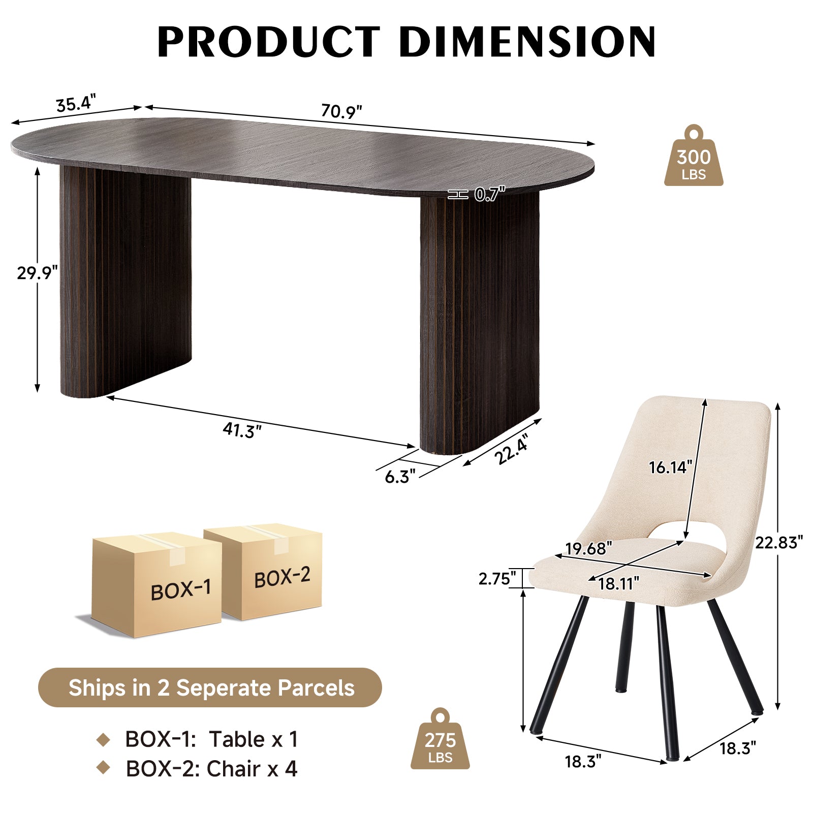 71" Black Large Dining Table Set for 4 Modern Kitchen Table with Beige Boucle Upholstered Kitchen Chairs Set of 4