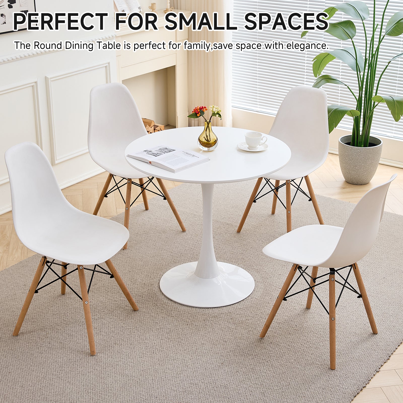31.5" Small Round Dining Table for 2-4, White Modern Circle Kitchen Table, Space Saving, for Dining Room Apartment Office