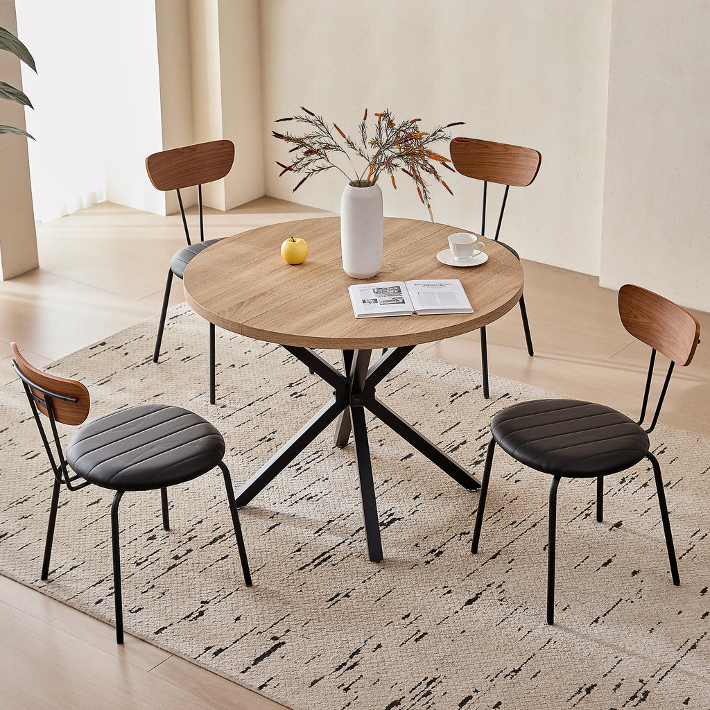 39" Round Dining Table Set for 4, Mid Century Kitchen Table with 4 Stackable Dining Chairs for Apartment Living Room Space Saving, Black