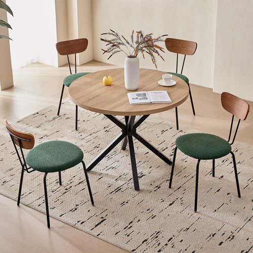 39" Round Dining Table Set for 4, Mid Century Kitchen Table with 4 Stackable Dining Chairs for Apartment Living Room Space Saving, Green