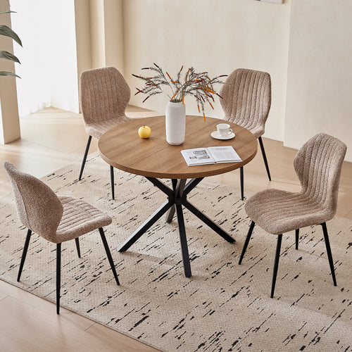 39" Round Dining Table Set for 4, Mid Century Kitchen Table with 4 Brown Upholstered Dining Chairs for Apartment Living Room Space Saving,Brown Table