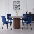 5 Piece Round Dining Table Set - Mid-Century 47 inch Brown Dining Table with 4 Blue Velvet Chairs Set, Dinner Table & Chair with Metal Legs for Kitchen Dining Room, Apartment, Bedroom