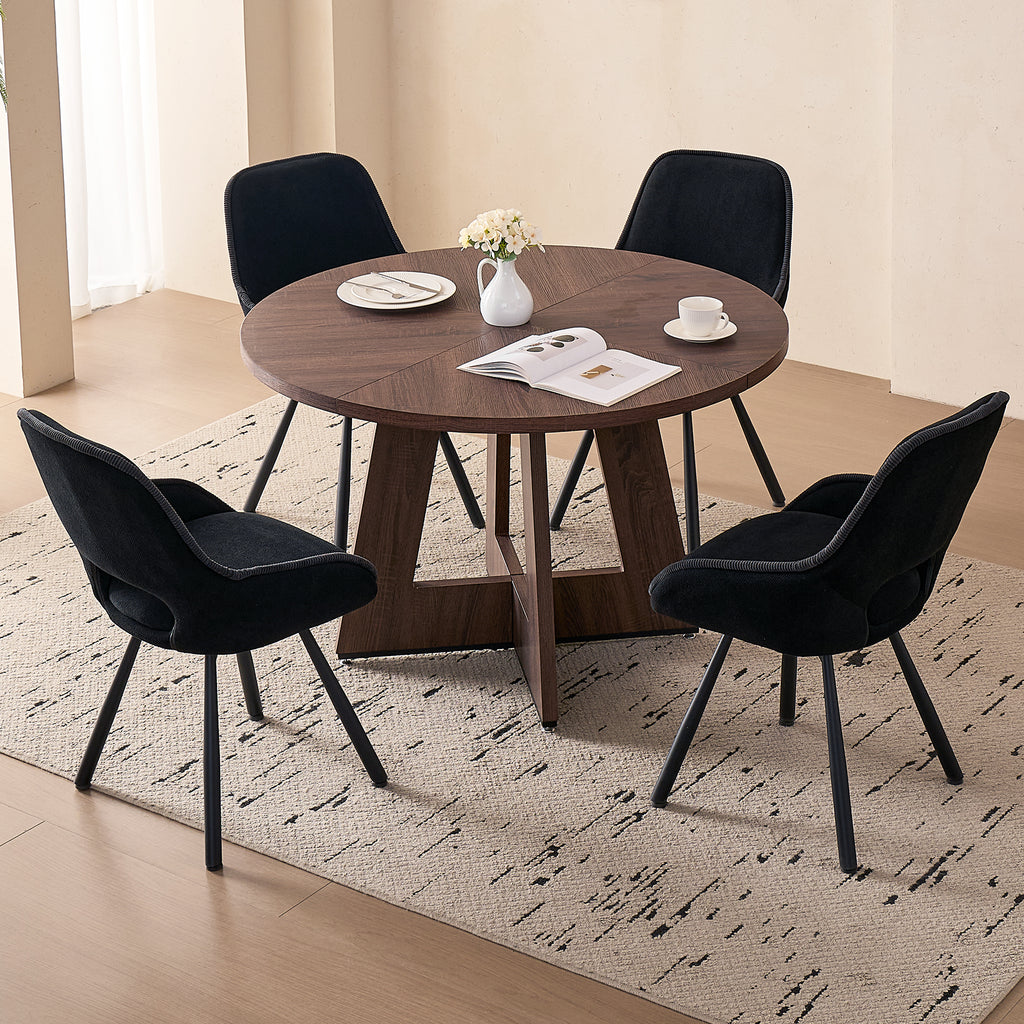 5 Piece 47" Round Dining Table Set for 4, [Fanned Base] [1.38" Thick Top] Wood Kitchen Table with 4 Swivel Dining Chairs, Black