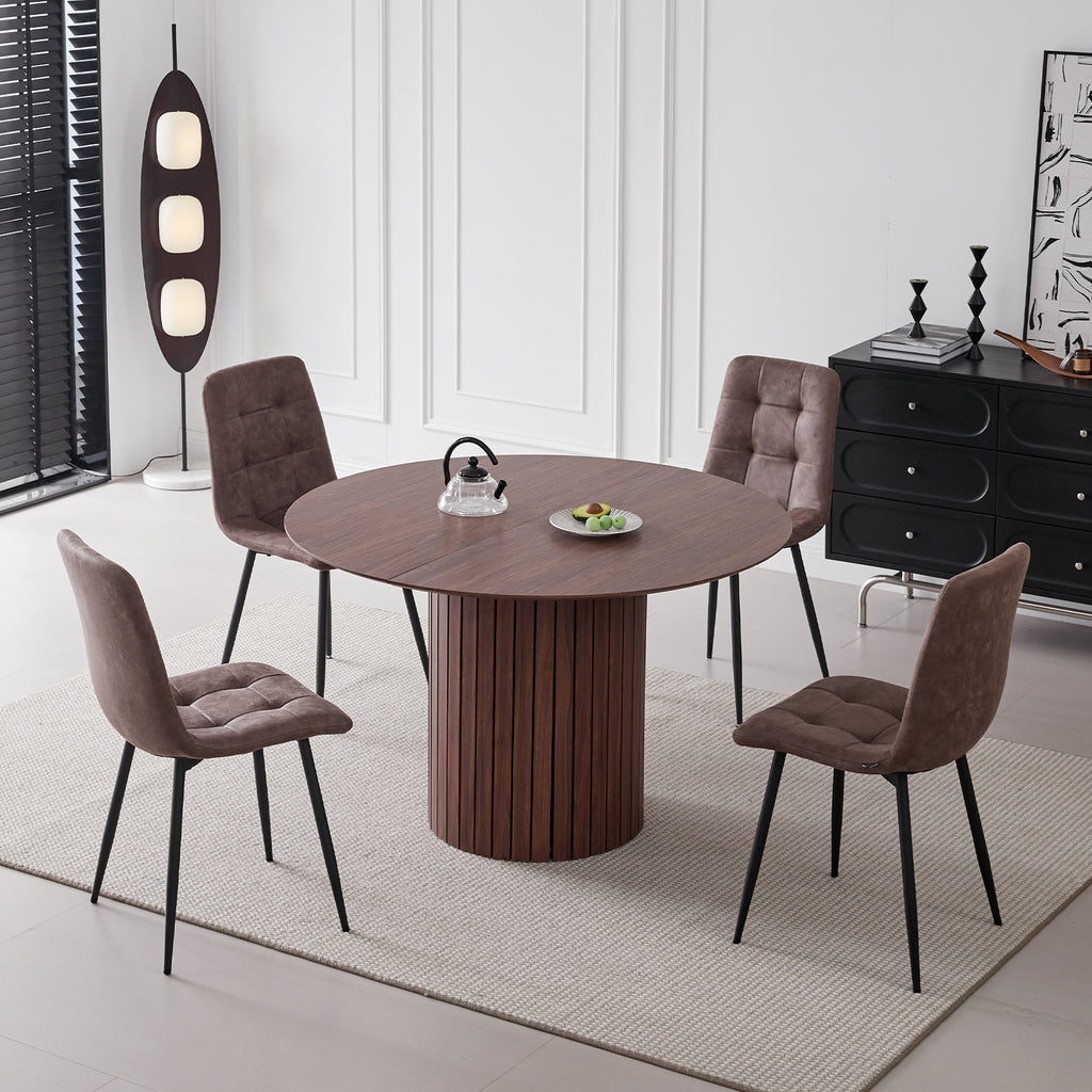 5 Piece Round Dining Table Set - Mid-Century 47 inch Dining Table with 4 Faux Leather Chairs Set, Dinner Table & Chair with Metal Legs for Kitchen Dining Room, Apartment, Bedroom, Brown