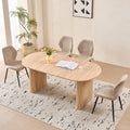 71" Large Dining Table Set for 4, Rounded Corners Farmhouse Modern Rectangle Wood Kitchen Table with Boucle Chairs Set of 4
