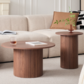 Round Nesting Coffee Tables Set of 2, Boho Wood Circle Side Table Fluted Drum for Living Room Bedroom, Apartment(Walnut)