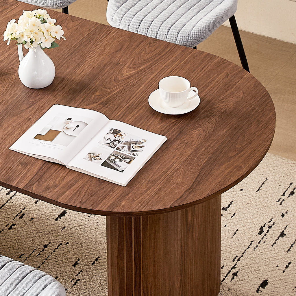 71" Large Dining Table Set for 4, Rounded Corners Farmhouse Modern Rectangle Wood Kitchen Table with Fabric Wingback Dining Chairs for Living Room Apartment Waiting Room
