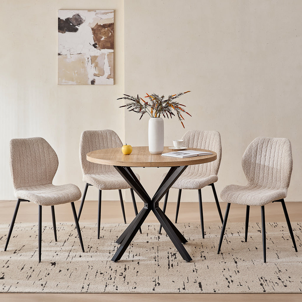 39" Round Dining Table Set for 4, Mid Century Kitchen Table with 4 Beige Upholstered Dining Chairs for Apartment Living Room Space Saving,Natural Table