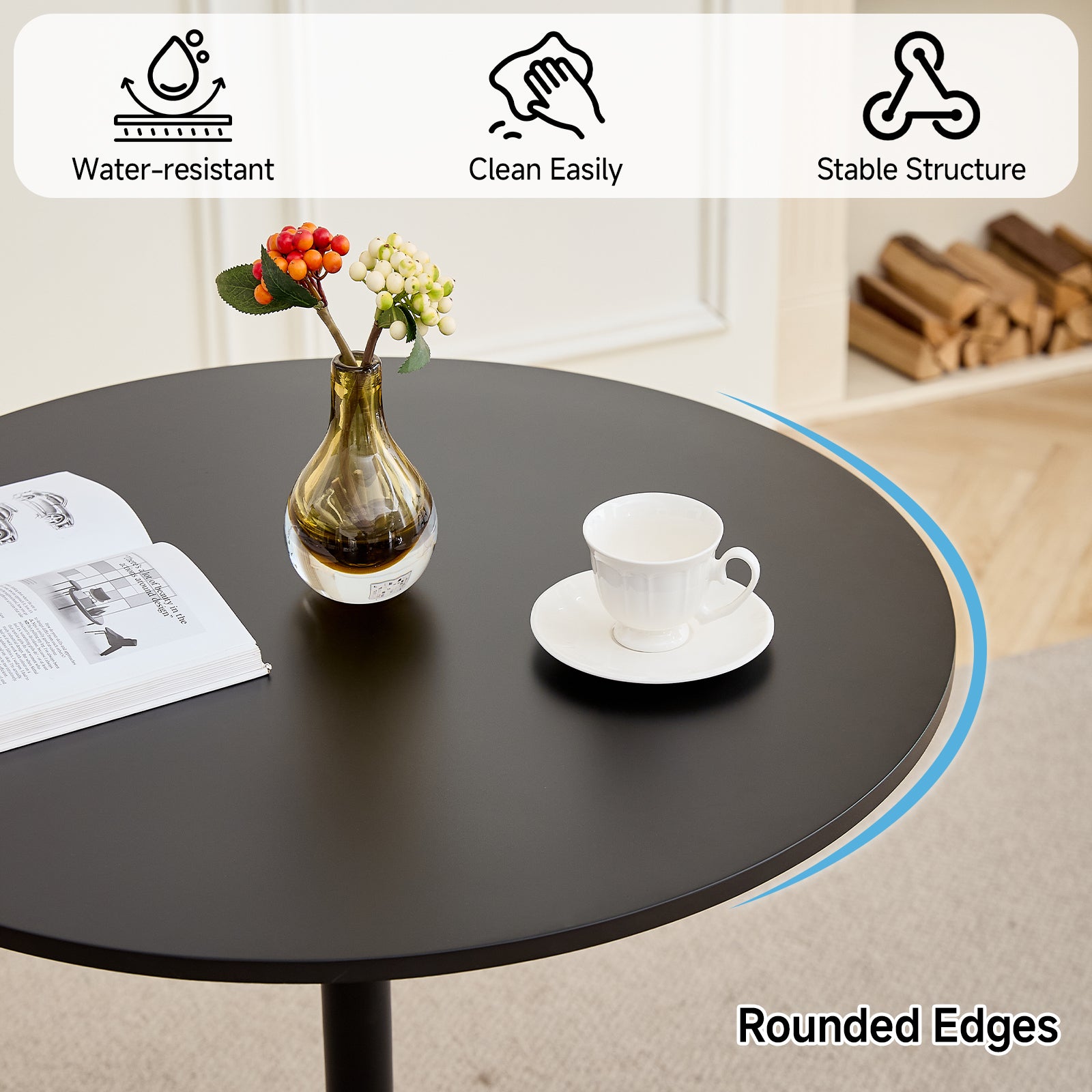23.6" Small Round Dining Table, White Modern Circle Kitchen Table for 2-4, Space Saving, for Dining Room Apartment Office