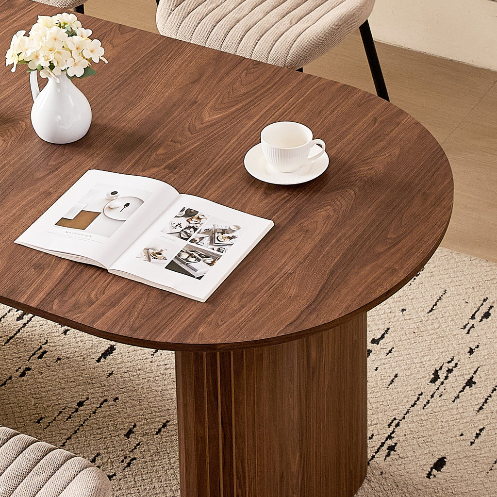 71" Large Dining Table Set for 4, Rounded Corners Farmhouse Modern Rectangle Wood Kitchen Table with Fabric Wingback Dining Chairs for Living Room Apartment Waiting Room