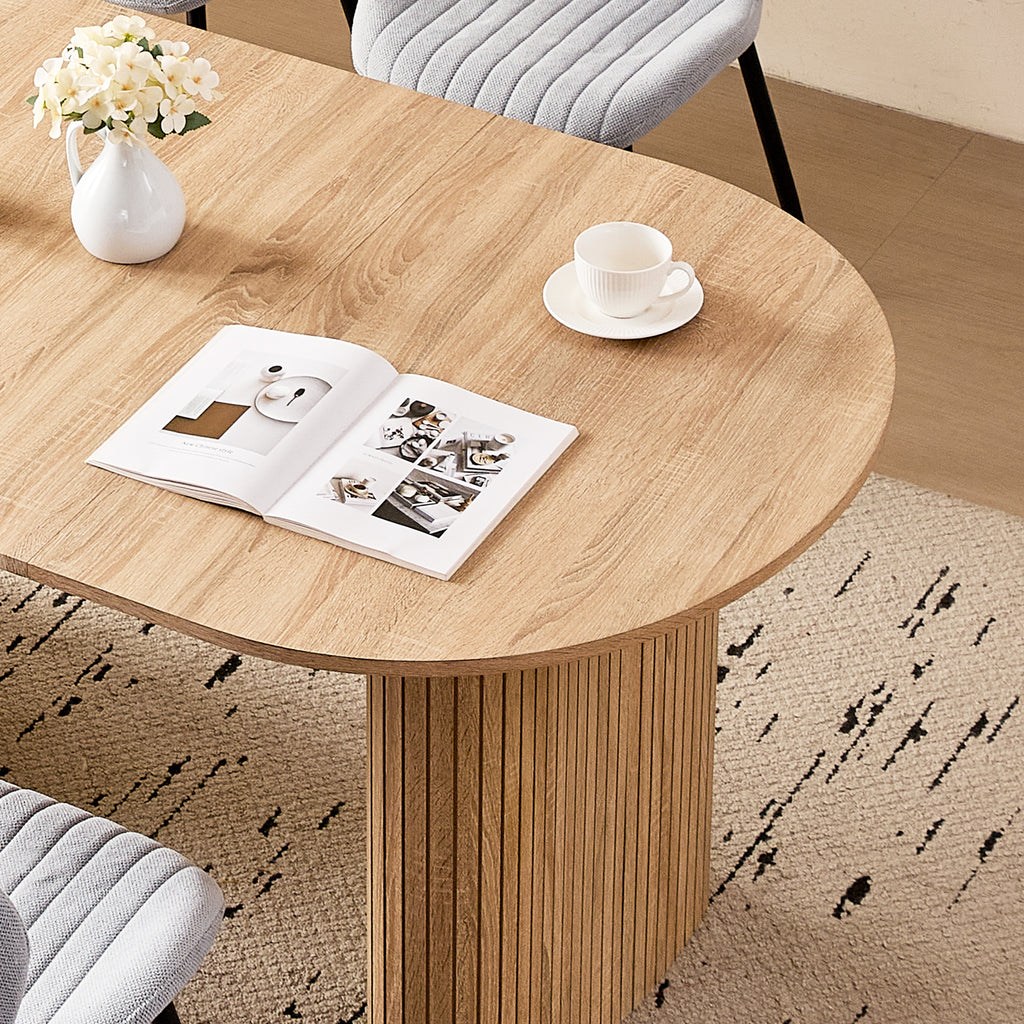 71" Large Dining Table Set for 4, Rounded Corners Farmhouse Modern Rectangle Wood Kitchen Table with Fabric Wingback Dining Chairs for Living Room Apartment Waiting Room