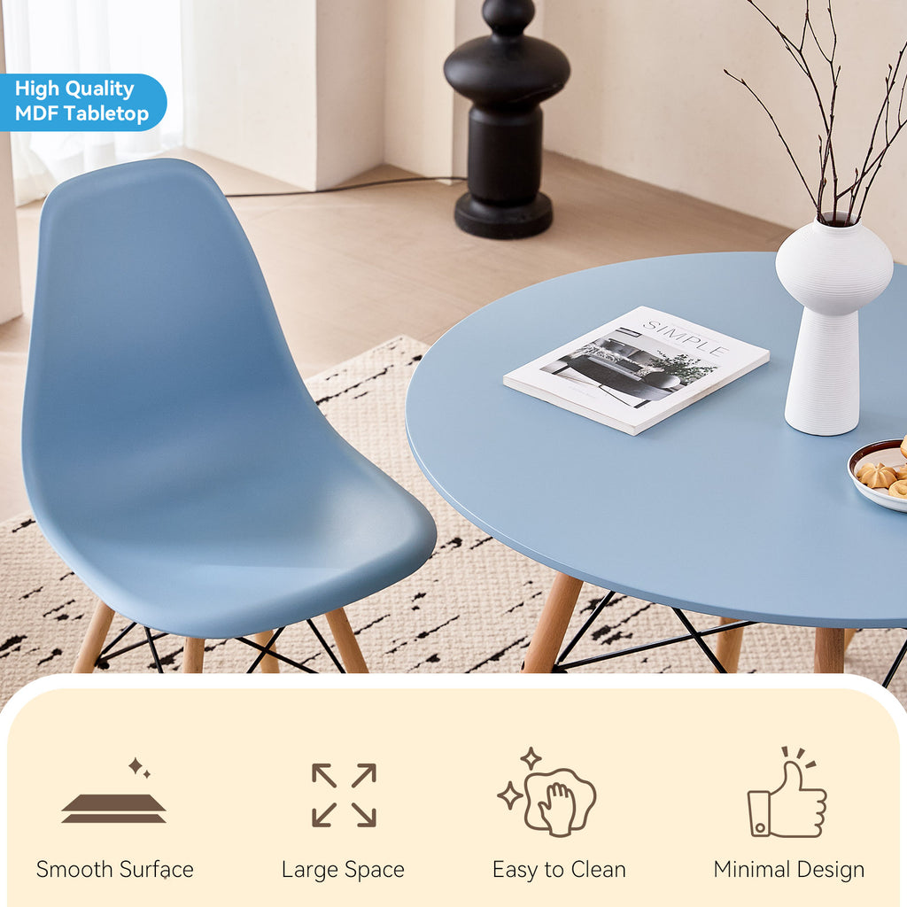 5 Piece 35.5'' Round Dining Table Set for 4, Kitchen Table & Chairs Set of 4, Mid-Century Modern Table W/ 4 Chairs for Home, Living Room, Apartment, Wood Legs, Metal Frame, Blue