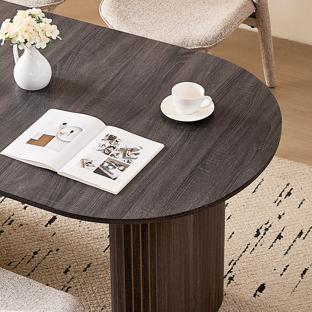 71" Black Large Dining Table Set for 4 Modern Kitchen Table with Brown Linen Upholstered Kitchen Chairs Set of 4