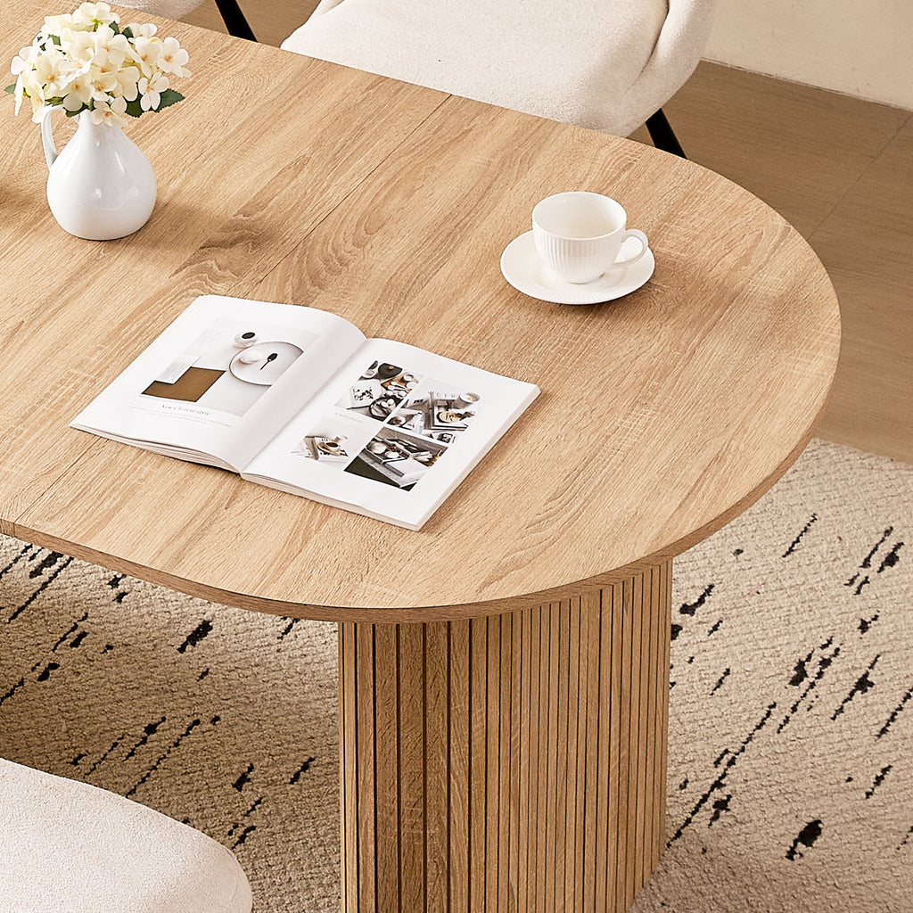 71" Natural Large Dining Table Set for 4 Modern Kitchen Table with Beige Boucle Upholstered Kitchen Chairs Set of 4