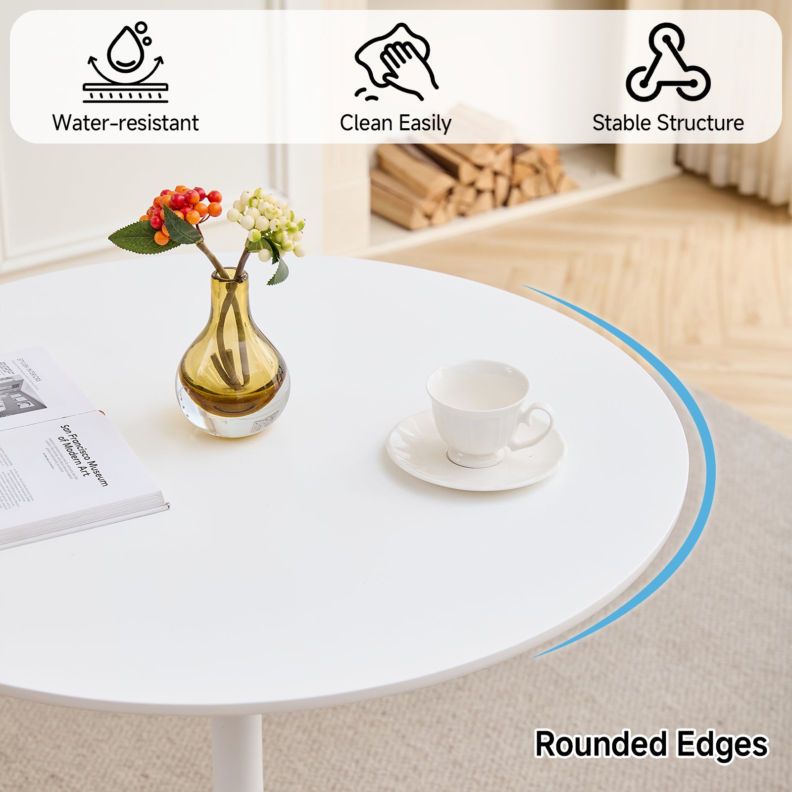 31.5" Small Round Dining Table for 2-4, White Modern Circle Kitchen Table, Space Saving, for Dining Room Apartment Office