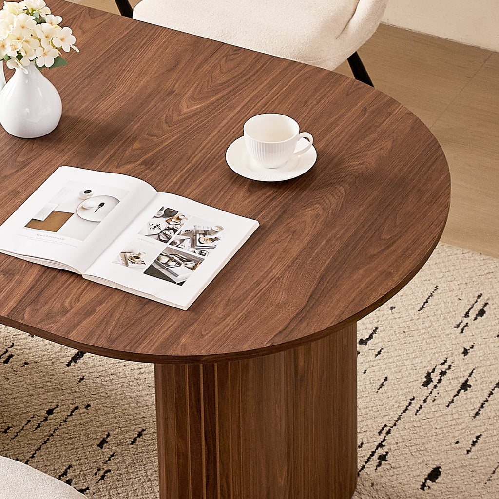 71" Brown Large Dining Table Set for 4 Modern Kitchen Table with Beige Boucle Upholstered Kitchen Chairs Set of 4