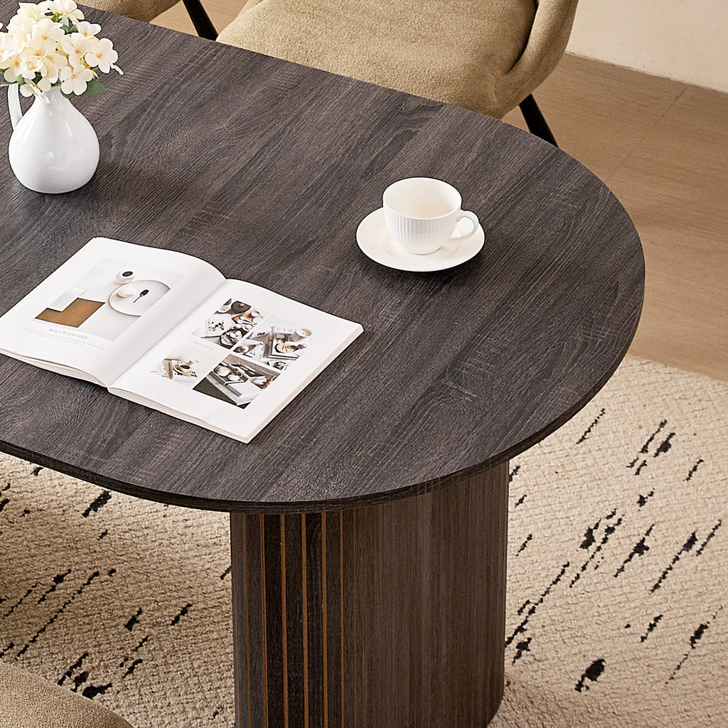 71" Black Large Dining Table Set for 4 Modern Kitchen Table with Brown Boucle Upholstered Kitchen Chairs Set of 4