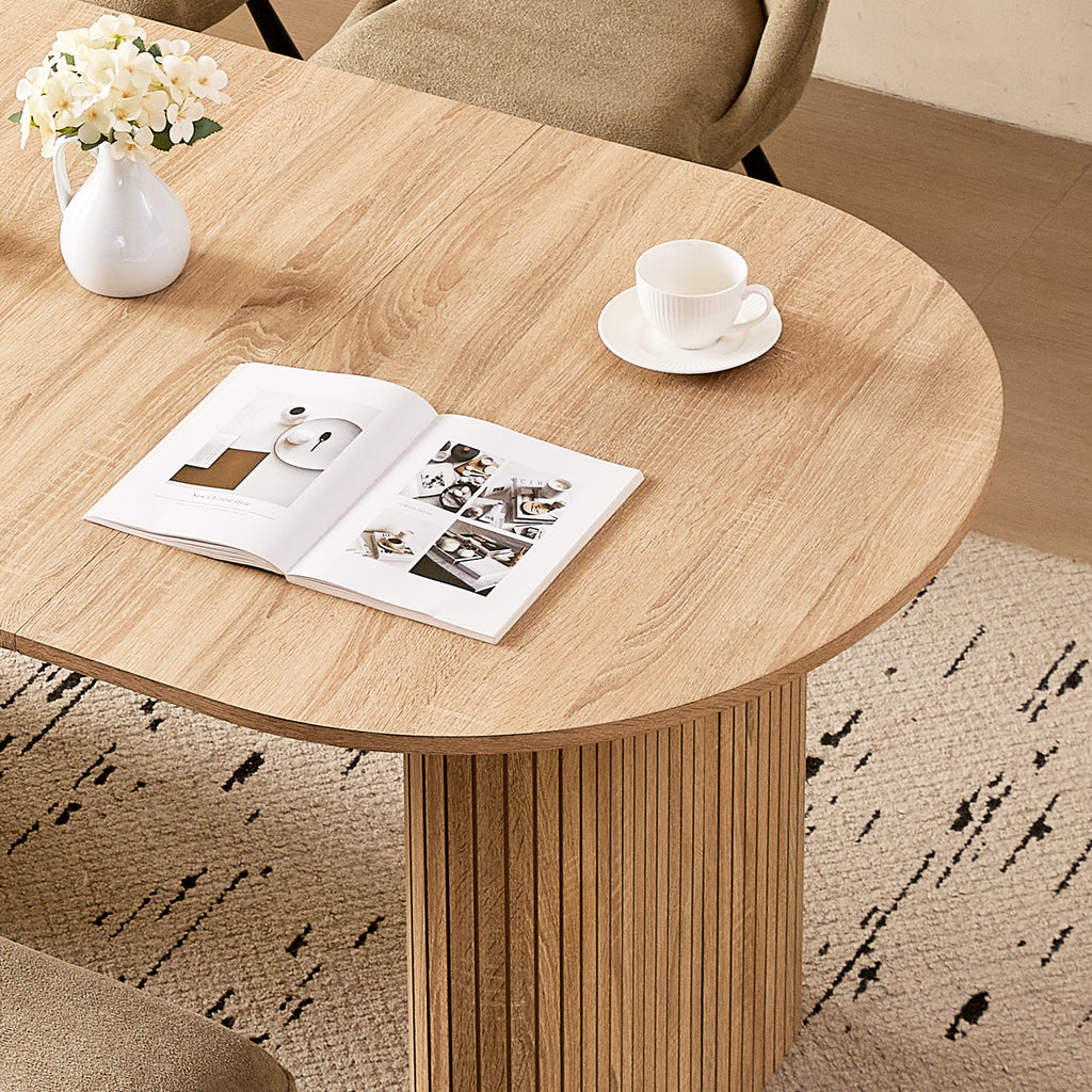 71" Natural Large Dining Table Set for 4 Modern Kitchen Table with Brown Boucle Upholstered Kitchen Chairs Set of 4