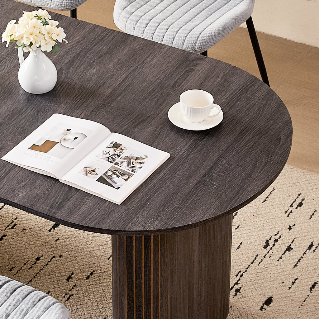 71" Large Dining Table Set for 4, Rounded Corners Farmhouse Modern Rectangle Wood Kitchen Table with Fabric Wingback Dining Chairs for Living Room Apartment Waiting Room