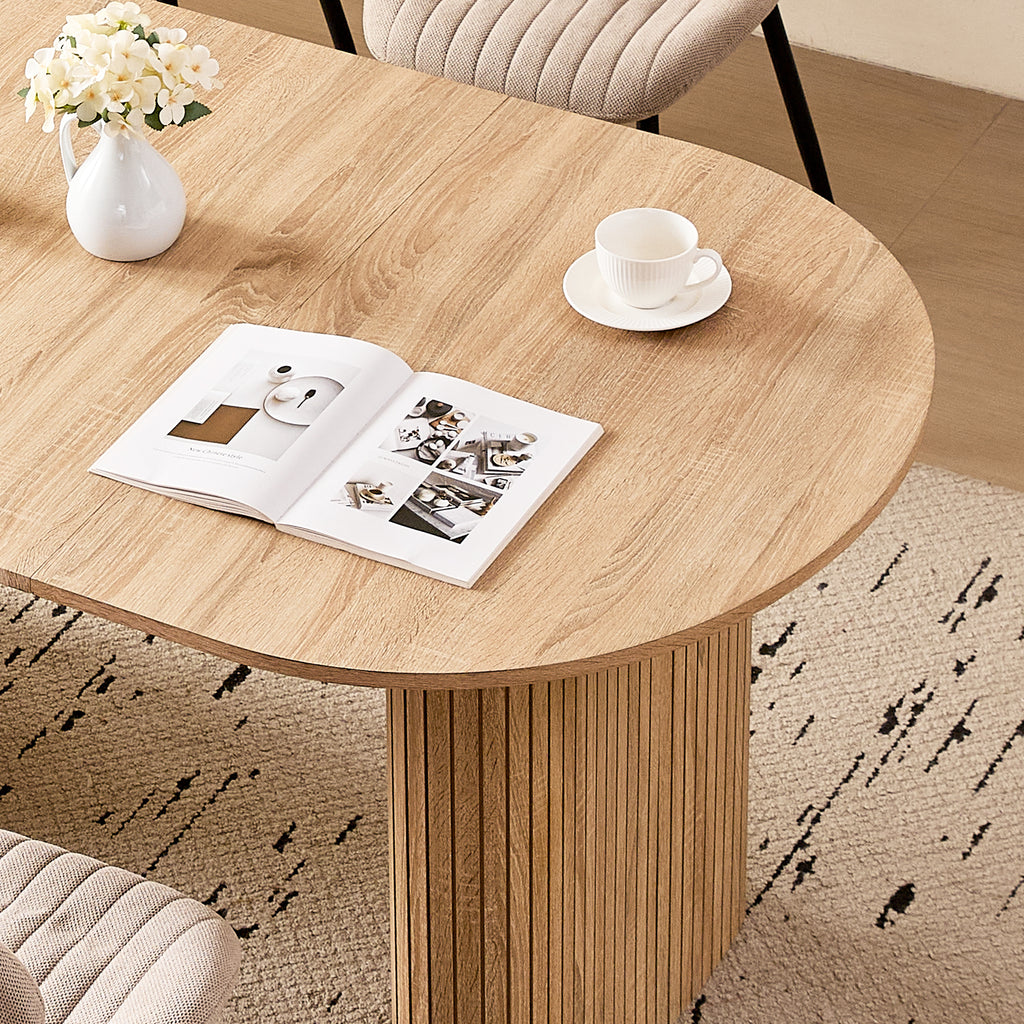 71" Large Dining Table Set for 4, Rounded Corners Farmhouse Modern Rectangle Wood Kitchen Table with Fabric Wingback Dining Chairs for Living Room Apartment Waiting Room