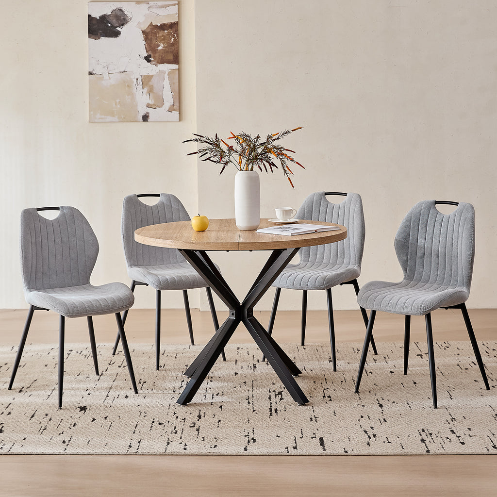 5 Piece 39" Round Dining Table Set for 4, Mid Century Kitchen Table with 4 Khaki Gray Upholstered Dining Chairs for Apartment Living Room, Space Saving Table.