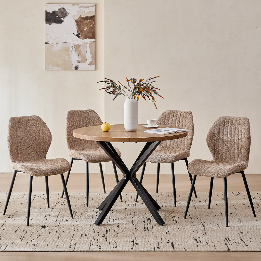 39" Round Dining Table Set for 4, Mid Century Kitchen Table with 4 Brown Upholstered Dining Chairs for Apartment Living Room Space Saving,Brown Table