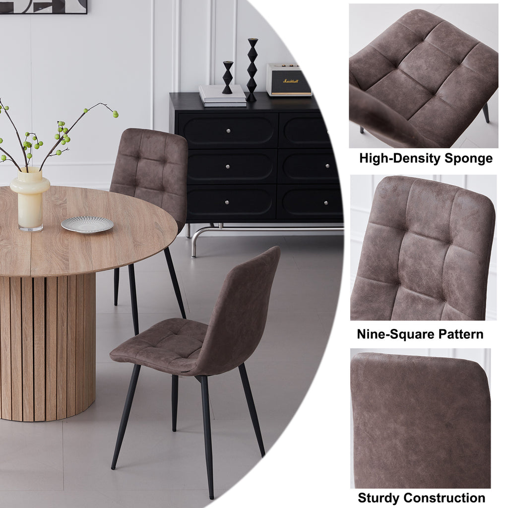 5 Piece Round Dining Table Set - Mid-Century 47 inch Oak Dining Table with 4 Brown Faux Leather Chairs Set, Dinner Table & Chair with Metal Legs for Kitchen Dining Room, Apartment, Bedroom