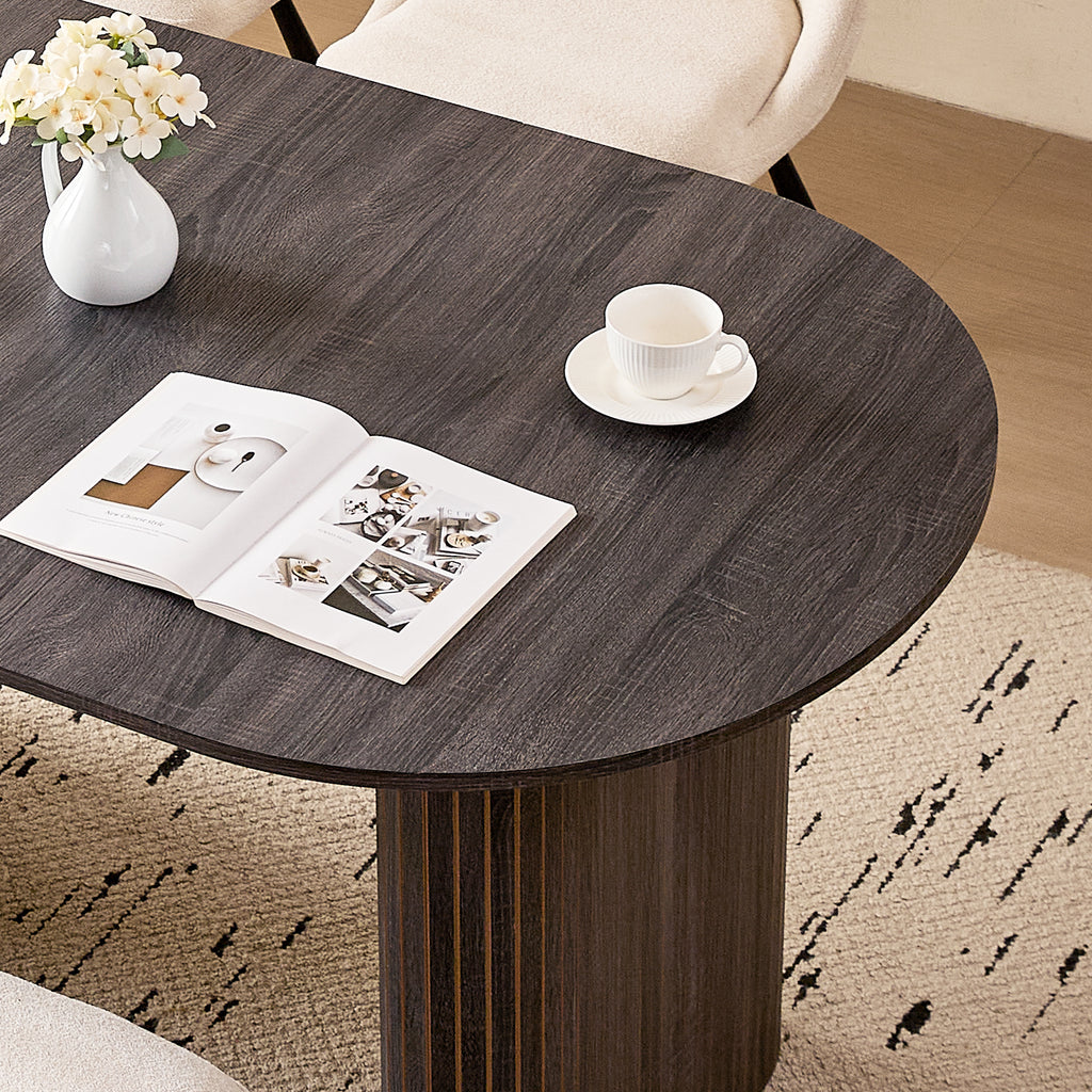 71" Black Large Dining Table Set for 4 Modern Kitchen Table with Beige Boucle Upholstered Kitchen Chairs Set of 4