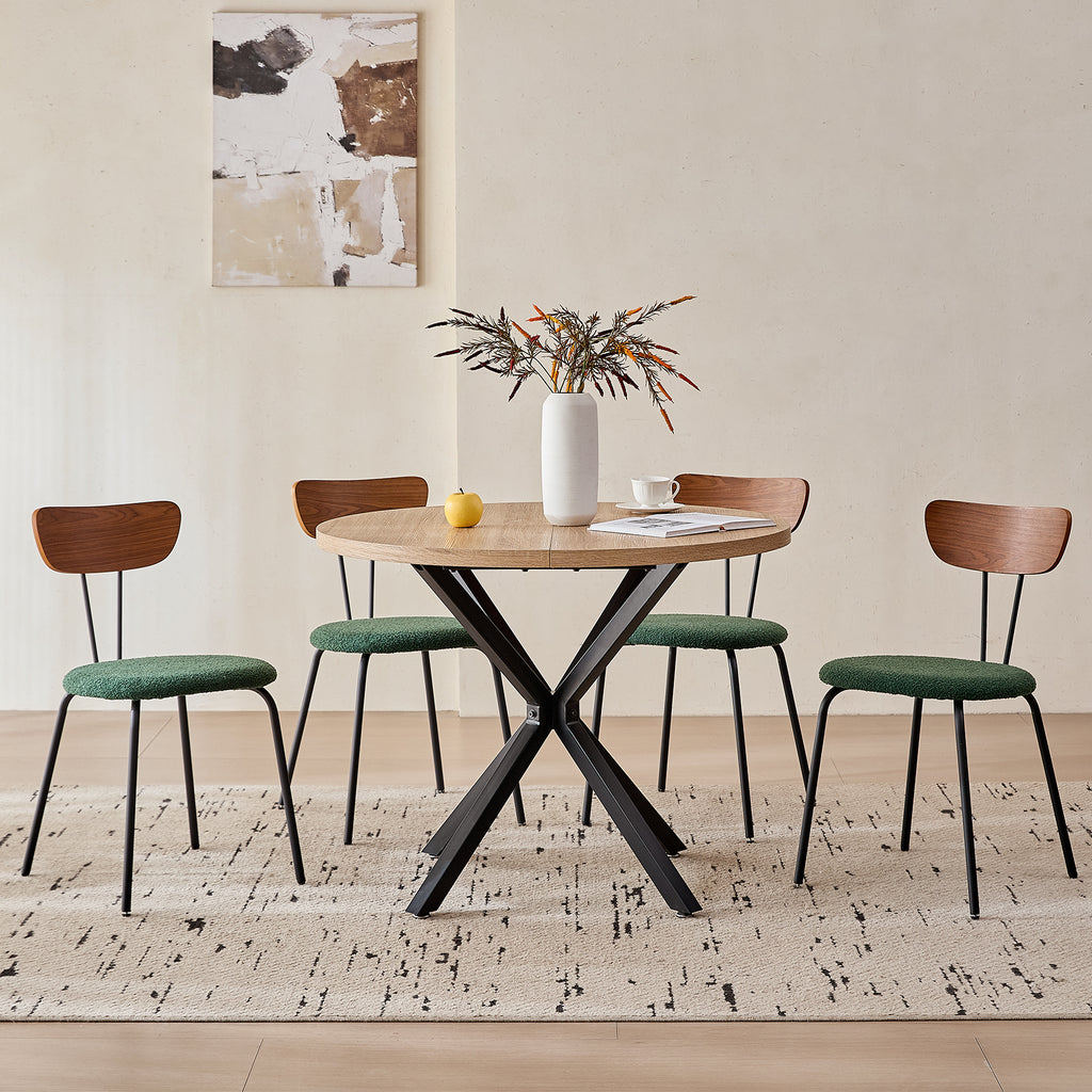 39" Round Dining Table Set for 4, Mid Century Kitchen Table with 4 Stackable Dining Chairs for Apartment Living Room Space Saving, Green