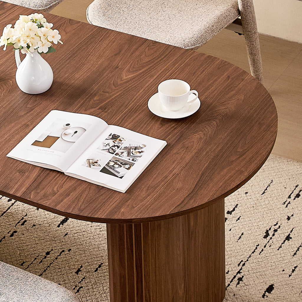 71" Brown Large Dining Table Set for 4 Modern Kitchen Table with Brown Linen Upholstered Kitchen Chairs Set of 4