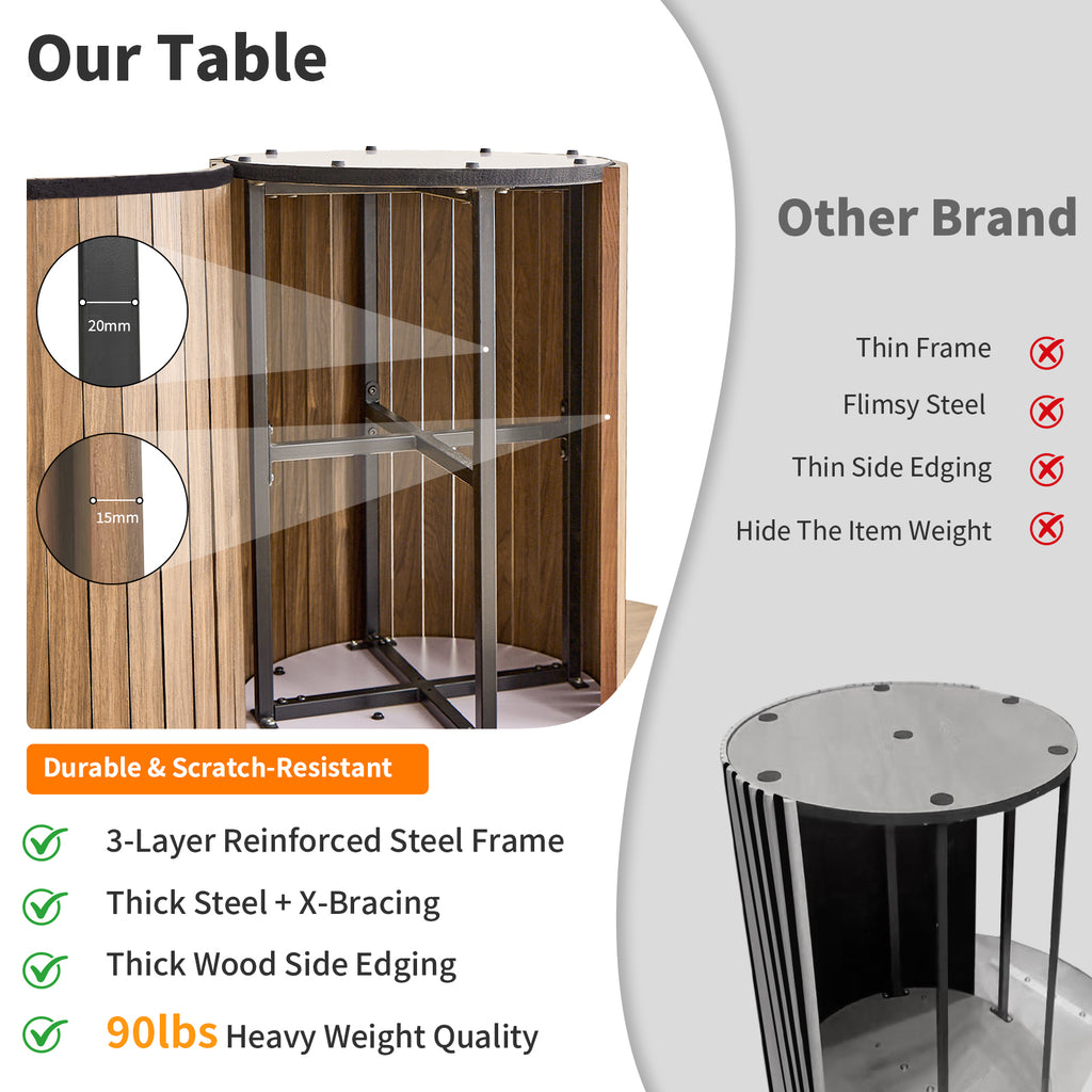 47 inches Modern Round Dining Table, Wood Kitchen Table for 4 with Two-part Tabletop and Wooden Strip Columns Base, Farmhouse Table for Kitchen, Dinning Room, Oak