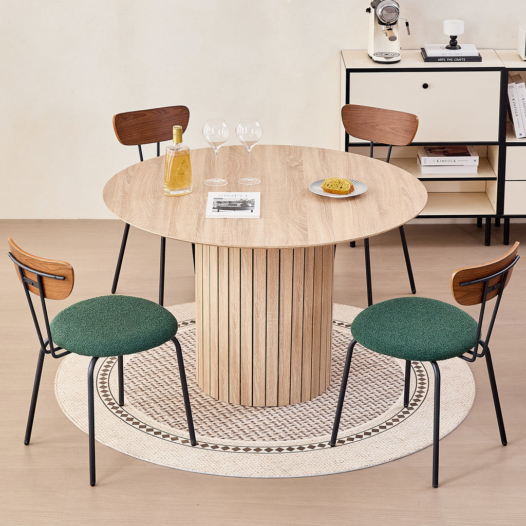 47 inches Modern Round Dining Table, Wood Kitchen Table for 4 with Two-part Tabletop and Wooden Strip Columns Base, Farmhouse Table for Kitchen, Dinning Room, Oak