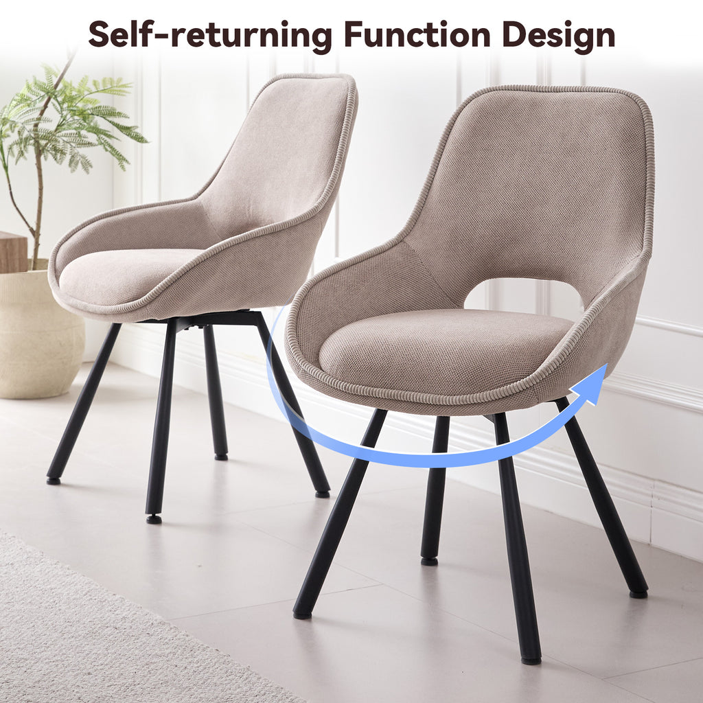 5 Piece 47" Round Dining Table Set for 4, [Fanned Base] [1.38" Thick Top] Wood Kitchen Table with 4 Swivel Dining Chairs, Beige