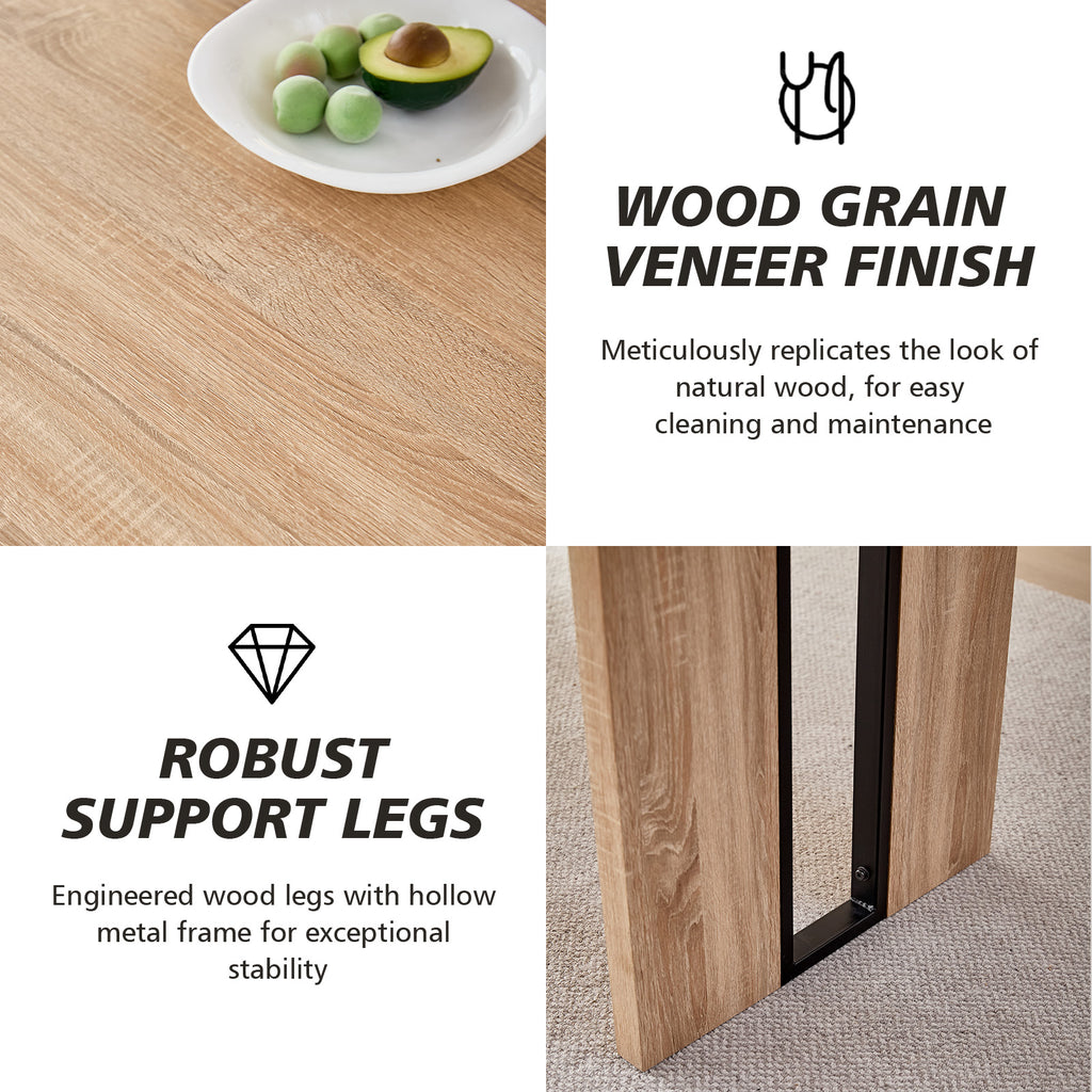 5pcs Rectangle Dining Table Chairs Set for 4, 63" Farmhouse Wood Kitchen Table with 4 Upholstered Mid Century Modern Boucle Chairs for Dinner, Living Dining Room, Apartment, Beige