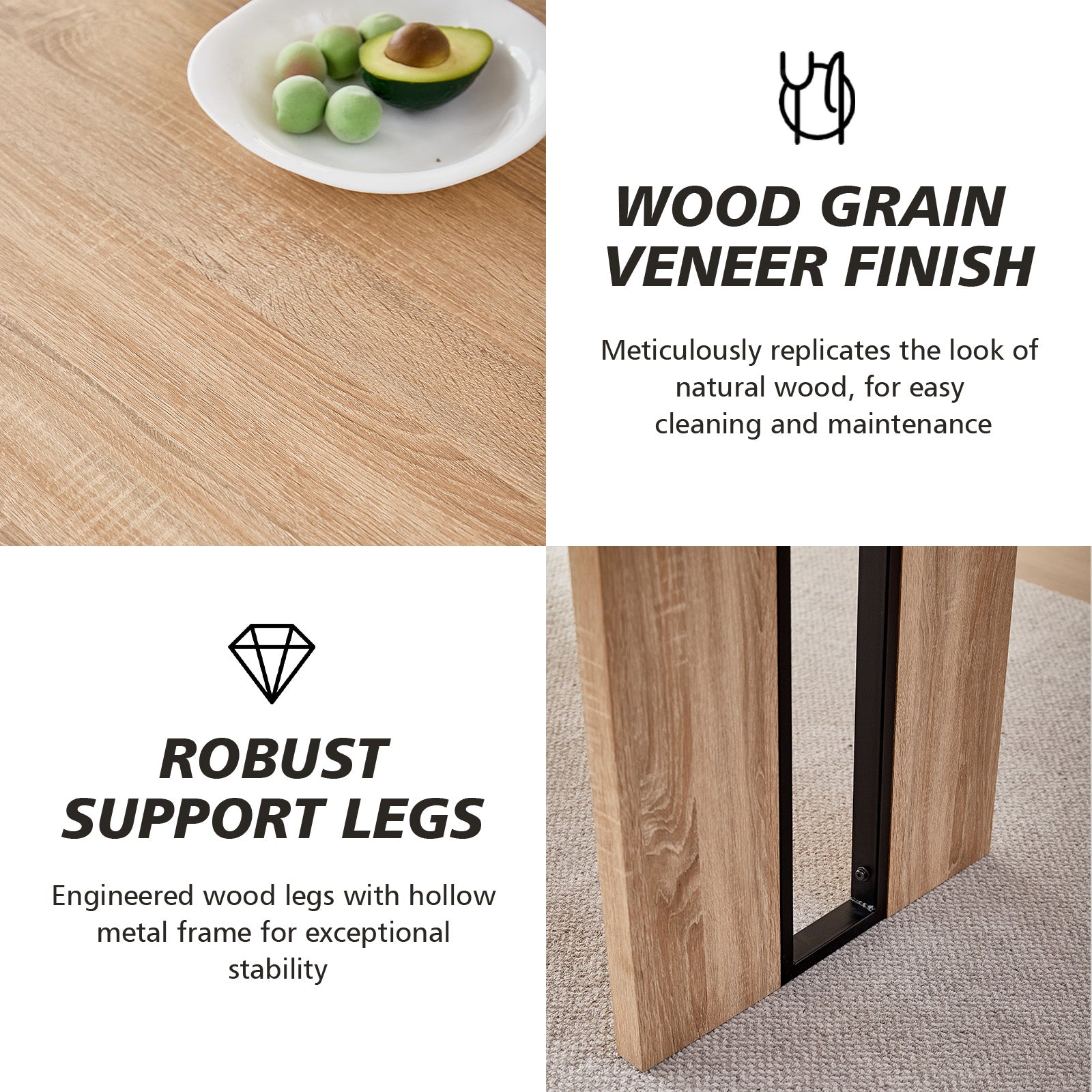 5pcs Rectangle Dining Table Chairs Set for 4, 63" Farmhouse Wood Kitchen Table with 4 Upholstered Mid Century Modern Boucle Chairs for Dinner, Living Dining Room, Apartment, Beige