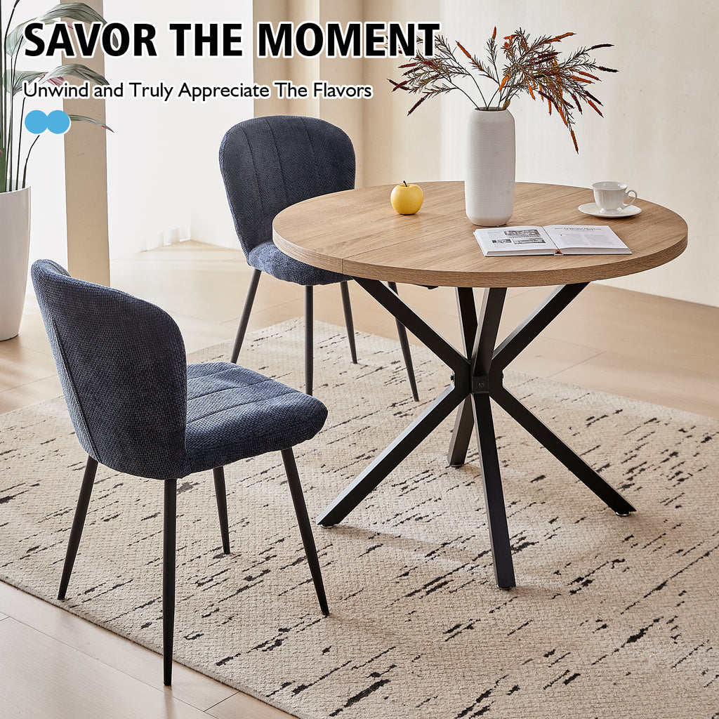 39" Round Dining Table Set for 4, Mid Century Kitchen Table with 4 Upholstered Accent Chenille Dining Chairs for Apartment Living Room, Space Saving, Blue