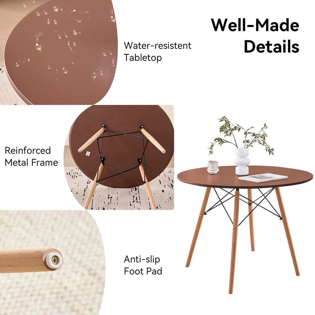 5 Piece 35.5'' Round Dining Table Set for 4, Kitchen Table & Chairs Set of 4, Mid-Century Modern Table W/ 4 Chairs for Home, Living Room, Apartment, Wood Legs, Metal Frame, Brown