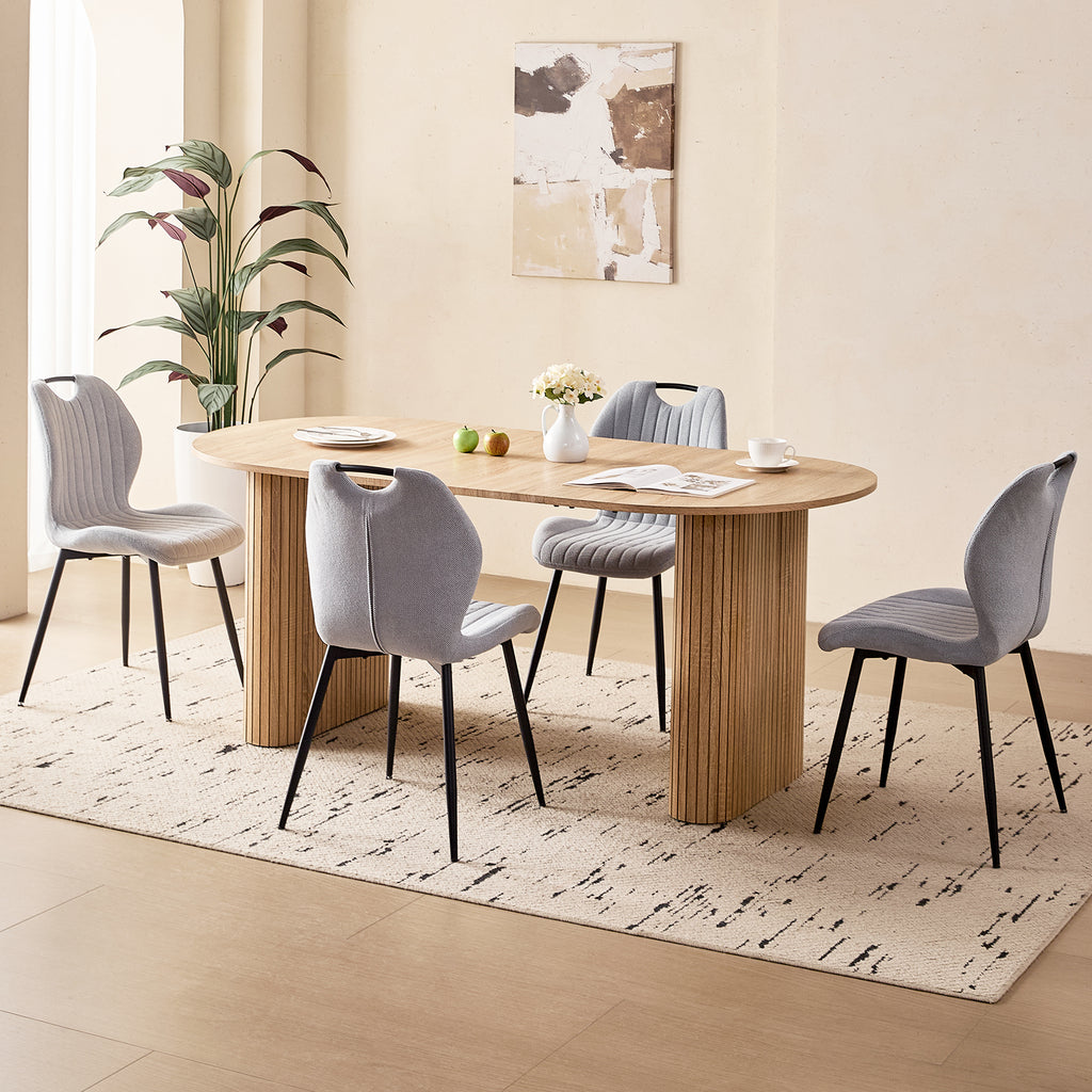 71" Large Dining Table Set for 4, Rounded Corners Farmhouse Modern Rectangle Wood Kitchen Table with Fabric Wingback Dining Chairs for Living Room Apartment Waiting Room