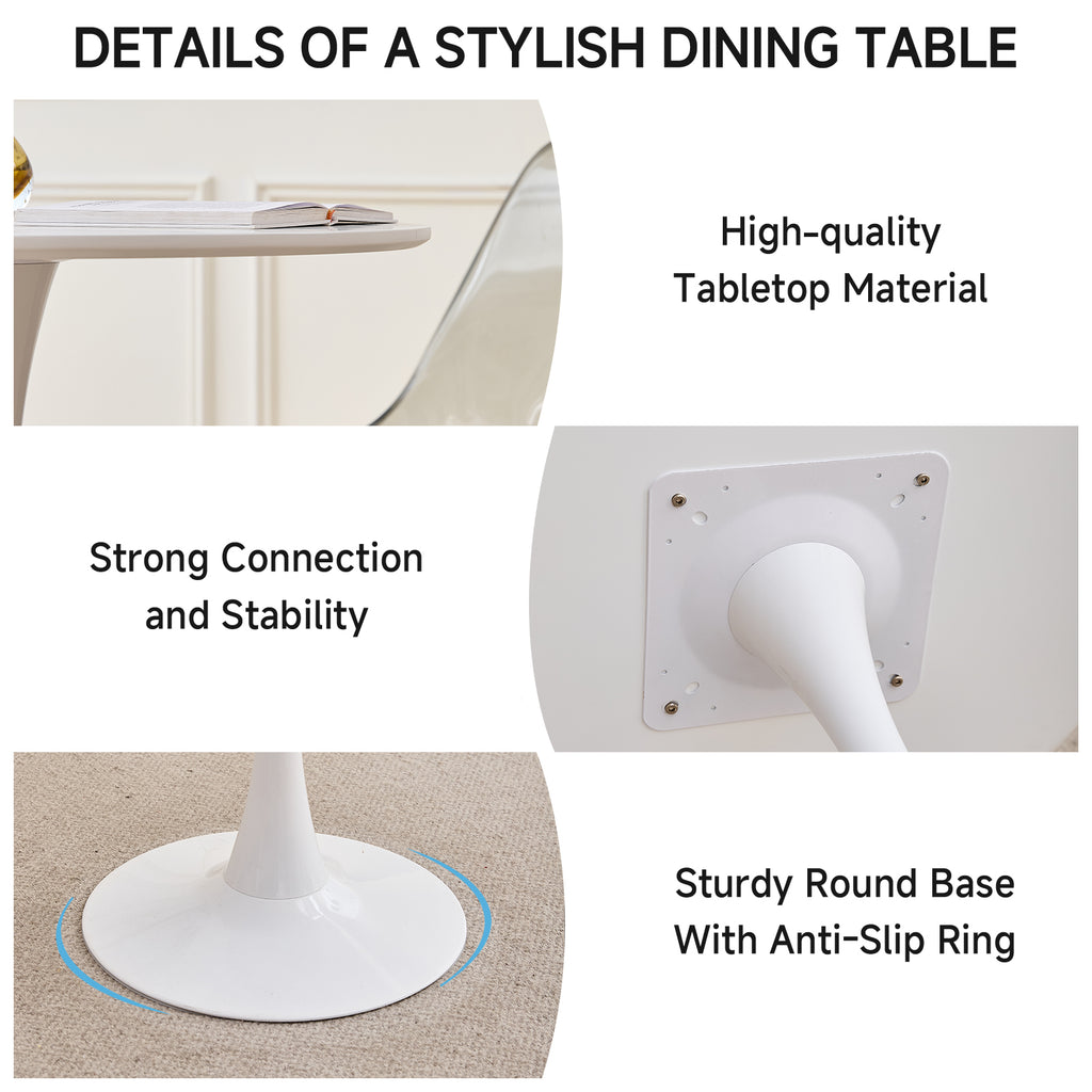 31.5" Small Round Dining Table for 2-4, White Modern Circle Kitchen Table, Space Saving, for Dining Room Apartment Office