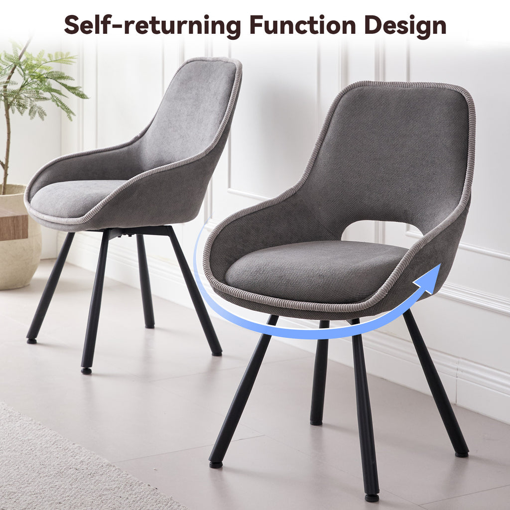 5 Piece 47" Round Dining Table Set for 4, [Fanned Base] [1.38" Thick Top] Wood Kitchen Table with 4 Swivel Dining Chairs, Grey