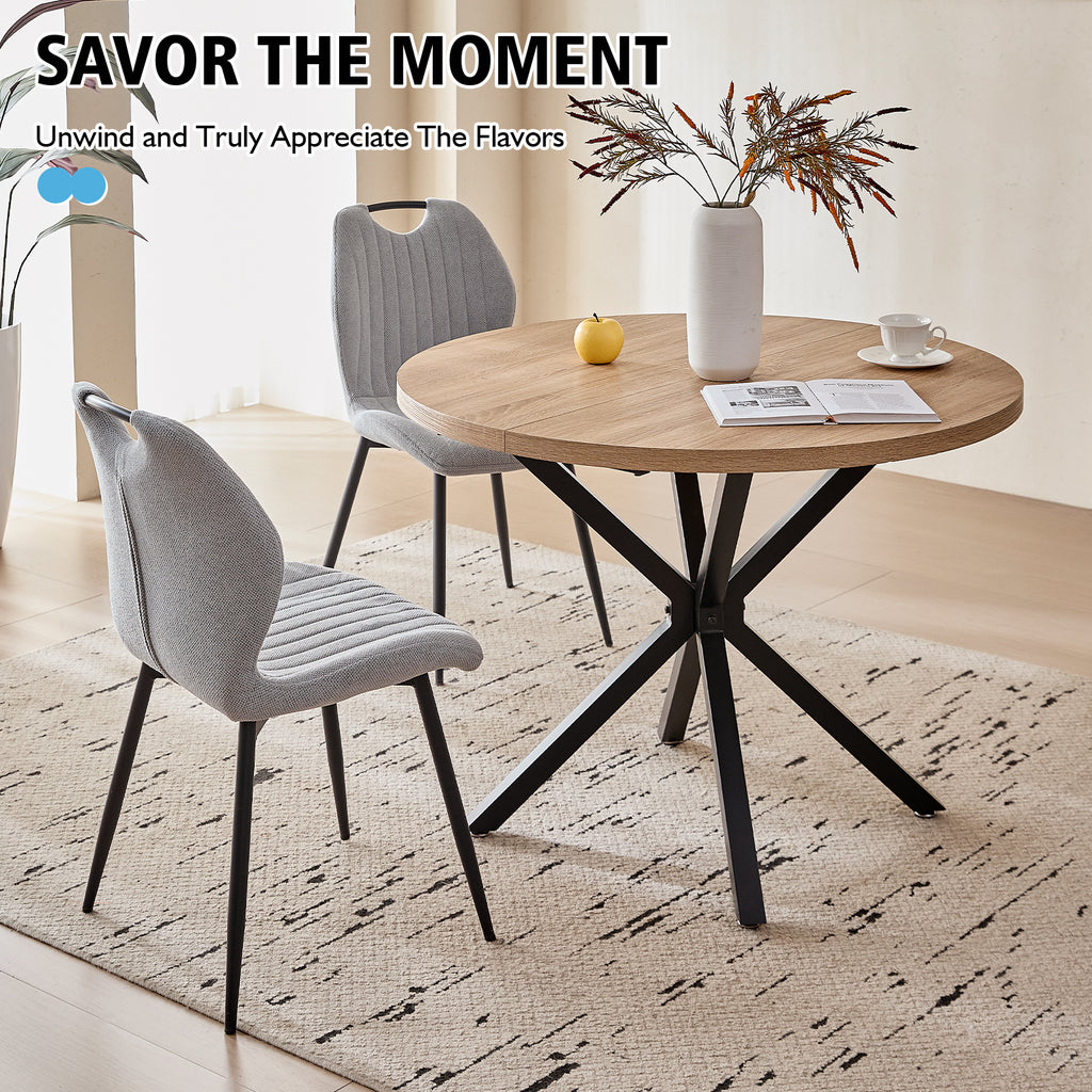 5 Piece 39" Round Dining Table Set for 4, Mid Century Kitchen Table with 4 Khaki Gray Upholstered Dining Chairs for Apartment Living Room, Space Saving Table.