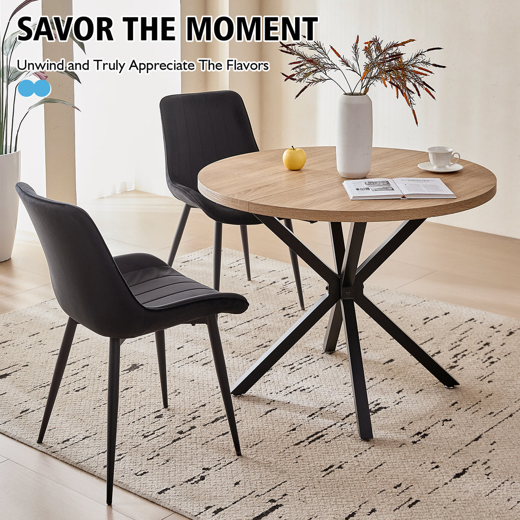 39" Round Dining Table Set for 4, Mid Century Kitchen Table with 4 Black Upholstered Dining Chairs for Apartment Living Room Space Saving,Natural Table