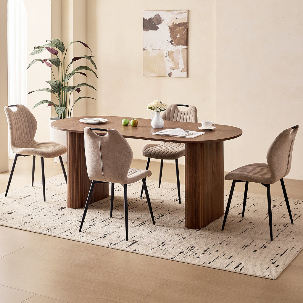 71" Large Dining Table Set for 4, Rounded Corners Farmhouse Modern Rectangle Wood Kitchen Table with Fabric Wingback Dining Chairs for Living Room Apartment Waiting Room